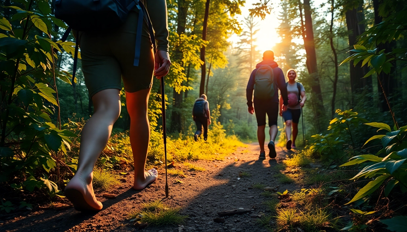 Hiking enthusiasts trekking through dense jungle with scenic natural views, showcasing adventure and outdoor activities in Indonesia.