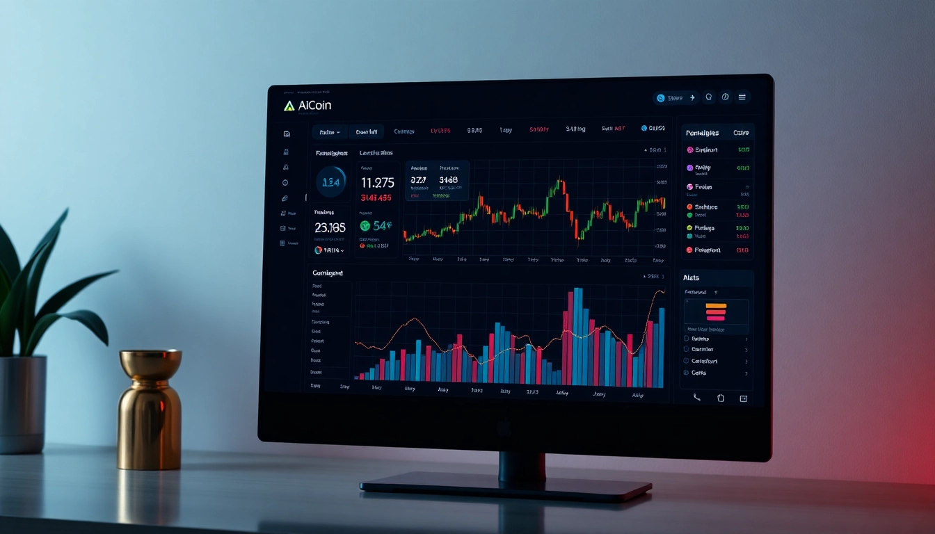 AICoin live market dashboard showing real-time crypto charts and alerts, emphasizing data analysis and security features for traders.