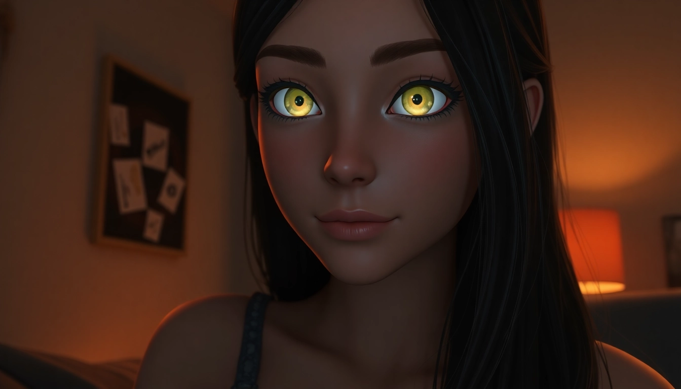 AI girlfriend interacting with user in a modern digital environment, showcasing realistic features and expressions for engaging NSFW chat.