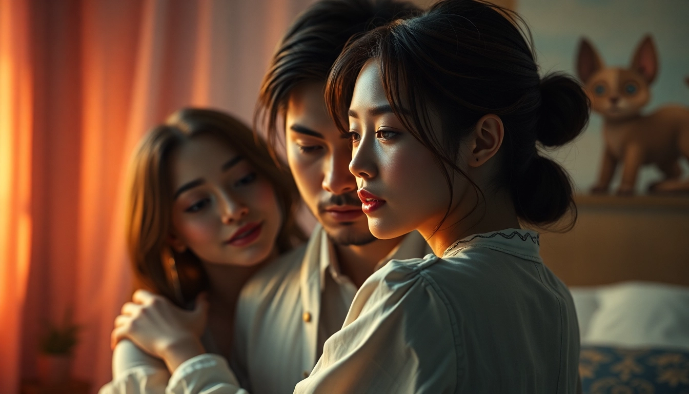Descriptive NSFW AI-generated visual of realistic characters engaging in intimate scene, emphasizing high-detail rendering and emotional depth.