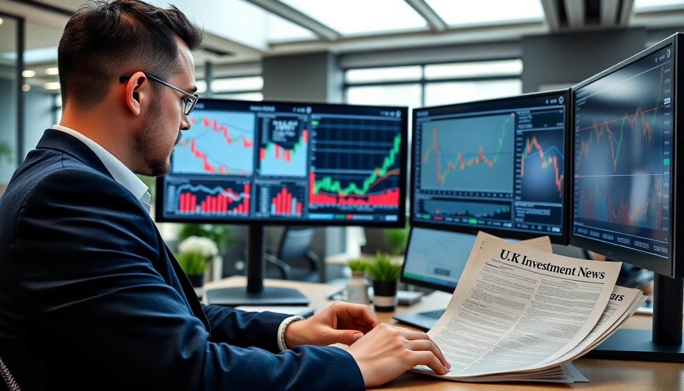 UK Investment News coverage illustrated by a financial analyst analyzing stock charts and news